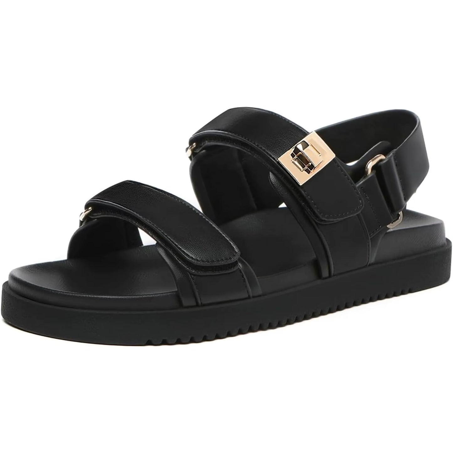 Comfort Leather Sandals for Women – Adjustable Double Strap Slip-On Flats