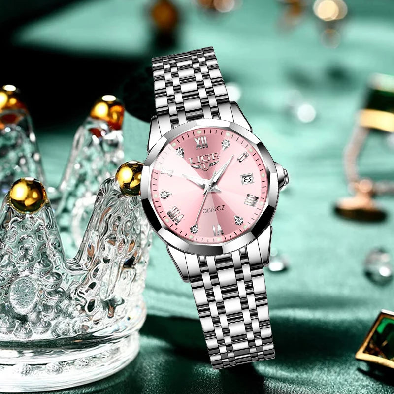 LIGE Elegant Women’s Quartz Watch – Ultra-Thin Stainless Steel Bracelet
