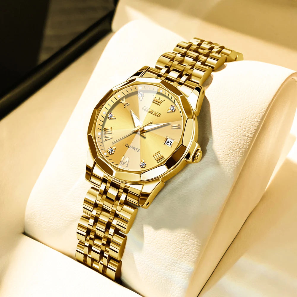OLEVS Luxury Gold Women’s Watch – Elegant Stainless Steel Quartz