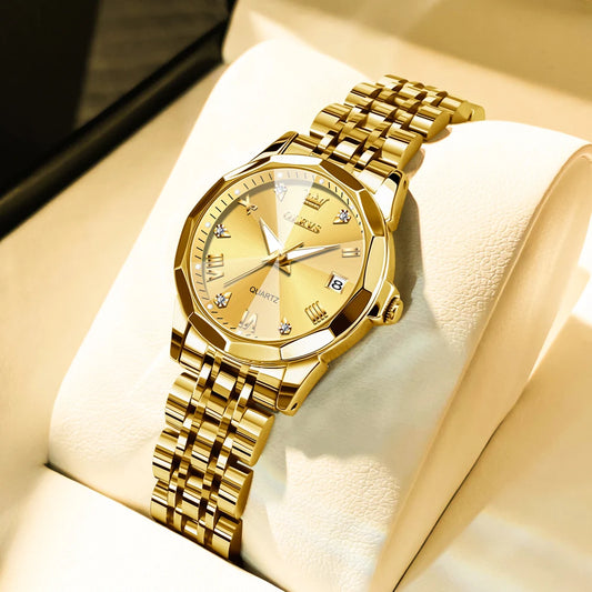 OLEVS Luxury Gold Women’s Watch – Elegant Stainless Steel Quartz