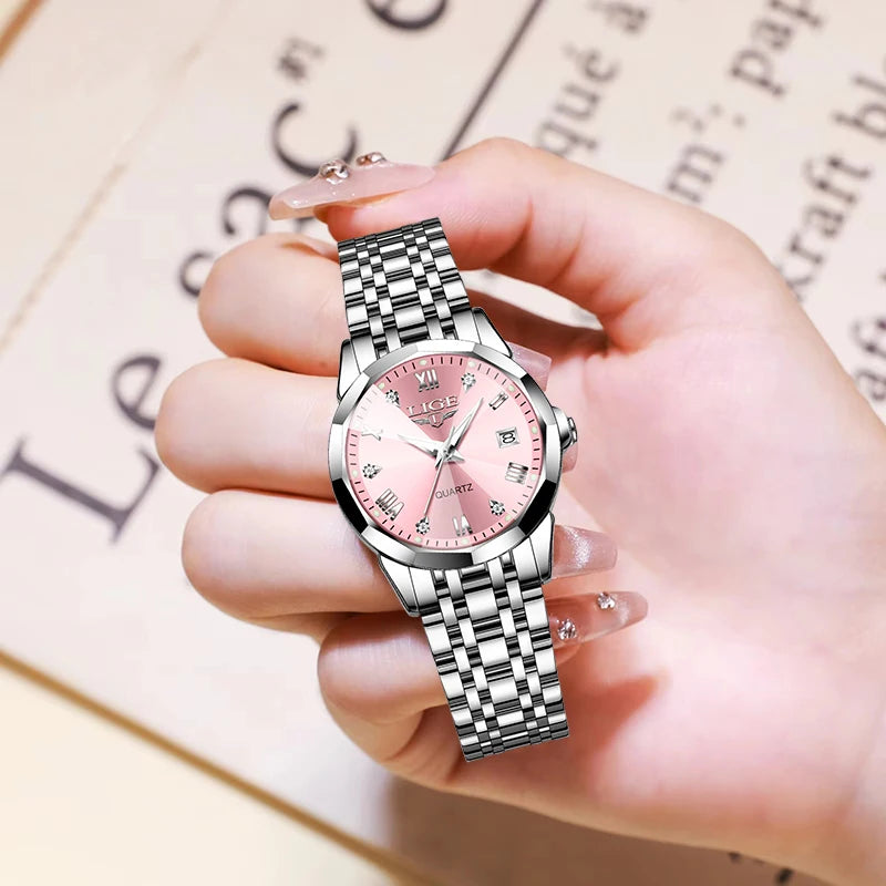 LIGE Elegant Women’s Quartz Watch – Ultra-Thin Stainless Steel Bracelet