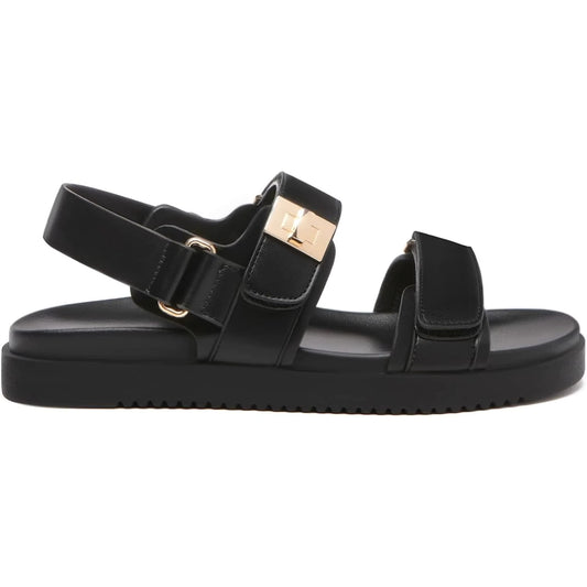 Comfort Leather Sandals for Women – Adjustable Double Strap Slip-On Flats